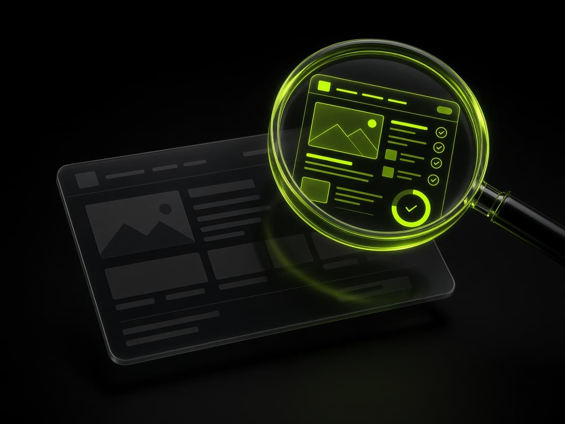 A magnifying glass inspecting a website wireframe
